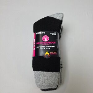 Weatherproof Thermal Crew Socks Womens Size 5-9.5 Black Grey 3 Pair Pack 1428568